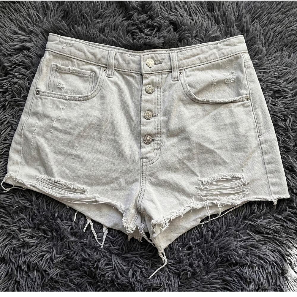 Wild Fable White Denim Button Fly Frayed Hem Highest Rise Cutoff Shorts Size 10
